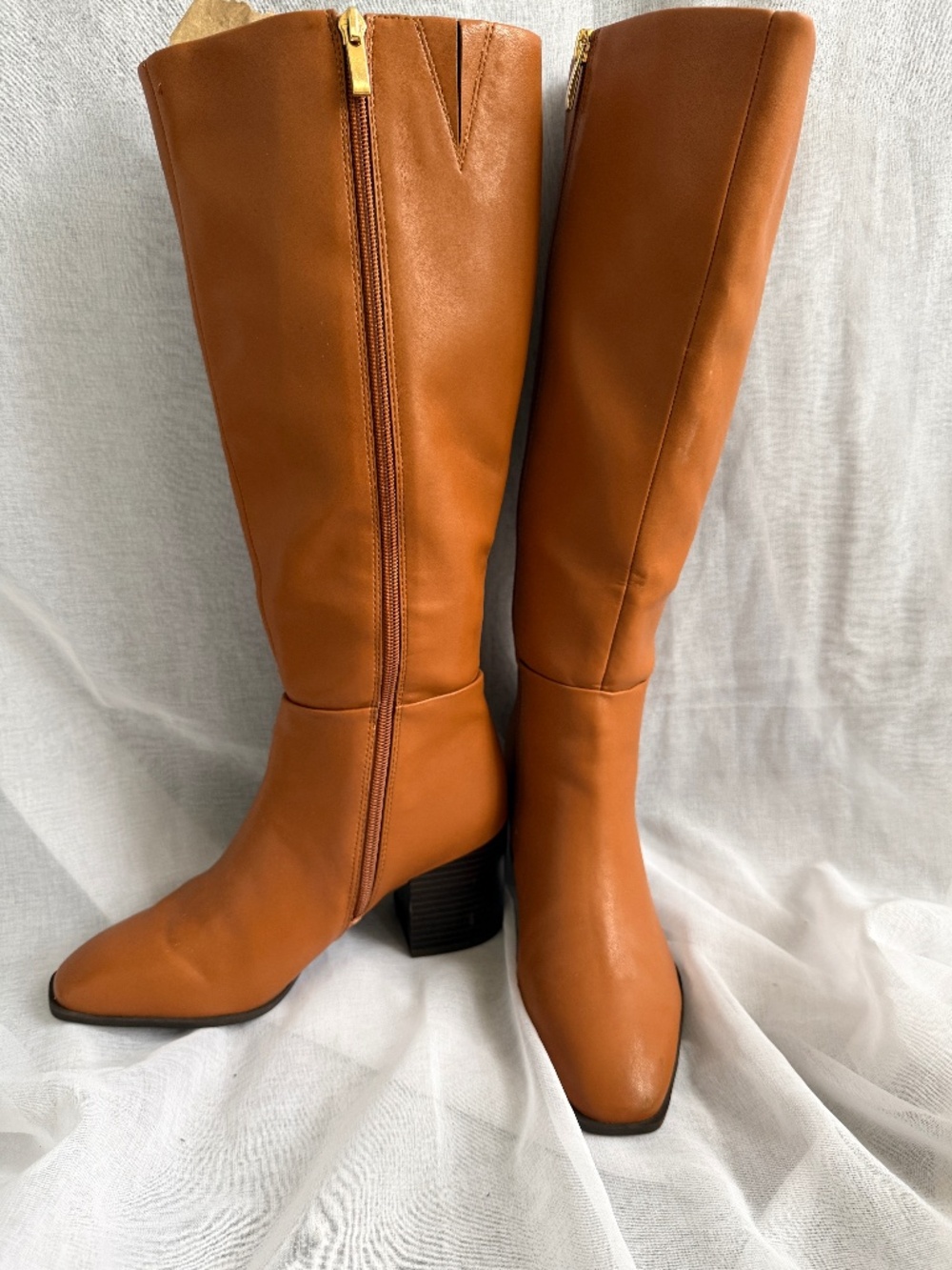 Nordstrom Rack Camel Faux Leather Block Heel Boots | 7M | Brown Ankle Booties Ch